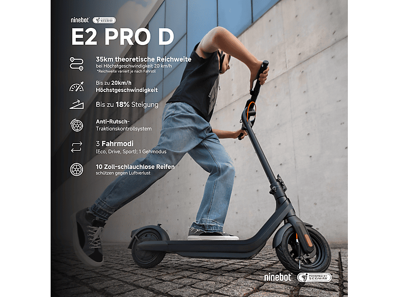 NINEBOT E2 PRO D E-Scooter (10 Zoll, Schwarz)