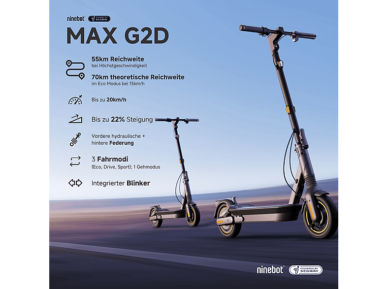 NINEBOT KickScooter MAX G2D powered by Segway E-Scooter (10 Zoll, Schwarz)