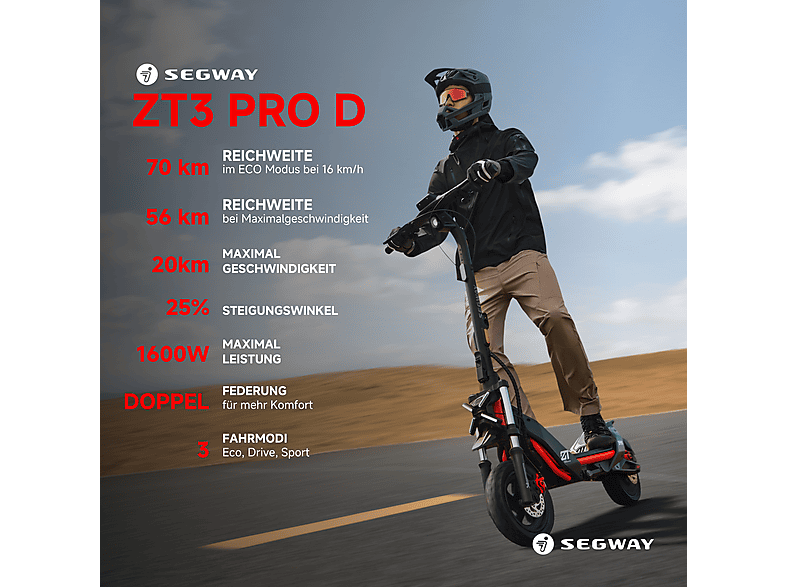 SEGWAY ZT3 Pro D E-Scooter (11 Zoll, Schwarz / Rot)