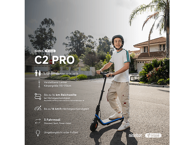 NINEBOT C2 Pro E by Segway E-Scooter (7 Zoll, Black)