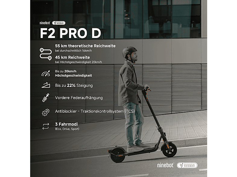 NINEBOT F2 PRO D E-Scooter (10 Zoll, Black)